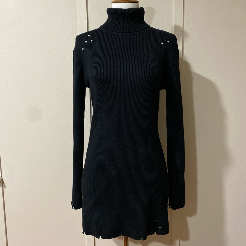NWOT Dolls Kill Black Distressed Turtleneck Dress, Size Small